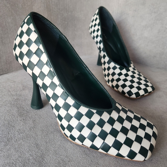 Gianni Bini Pumps 6 Green Leather Colton Intrecciato Check Square Toe New $100 - Picture 4 of 15
